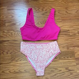 Pink Bikini Top and Polka Dot Bottoms